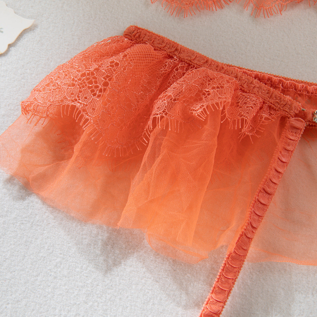 Crystal Lace Sheer Gathering Lingerie Four-Piece Set