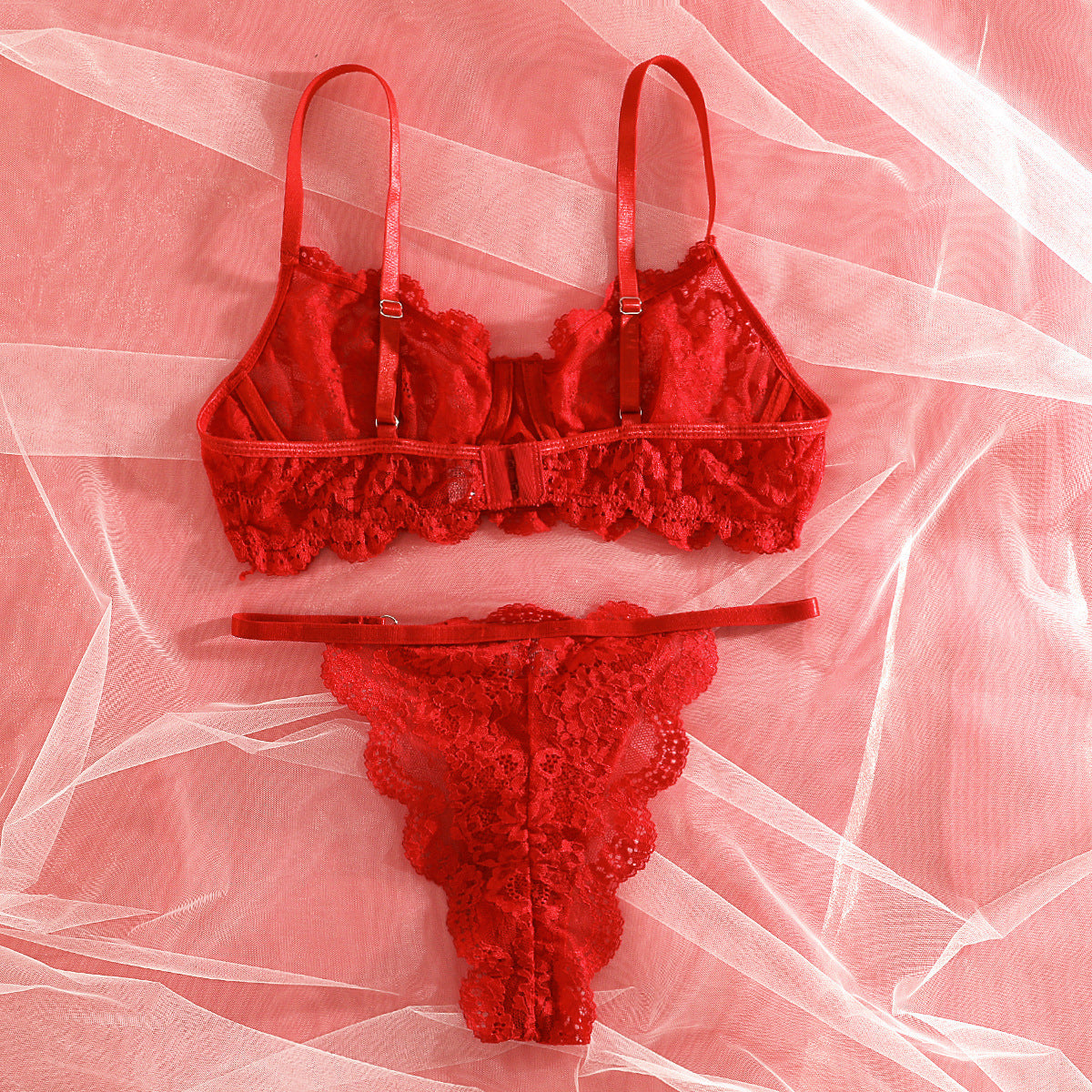 Spaghetti Strap Lace Sheer Sexy Lingerie Set