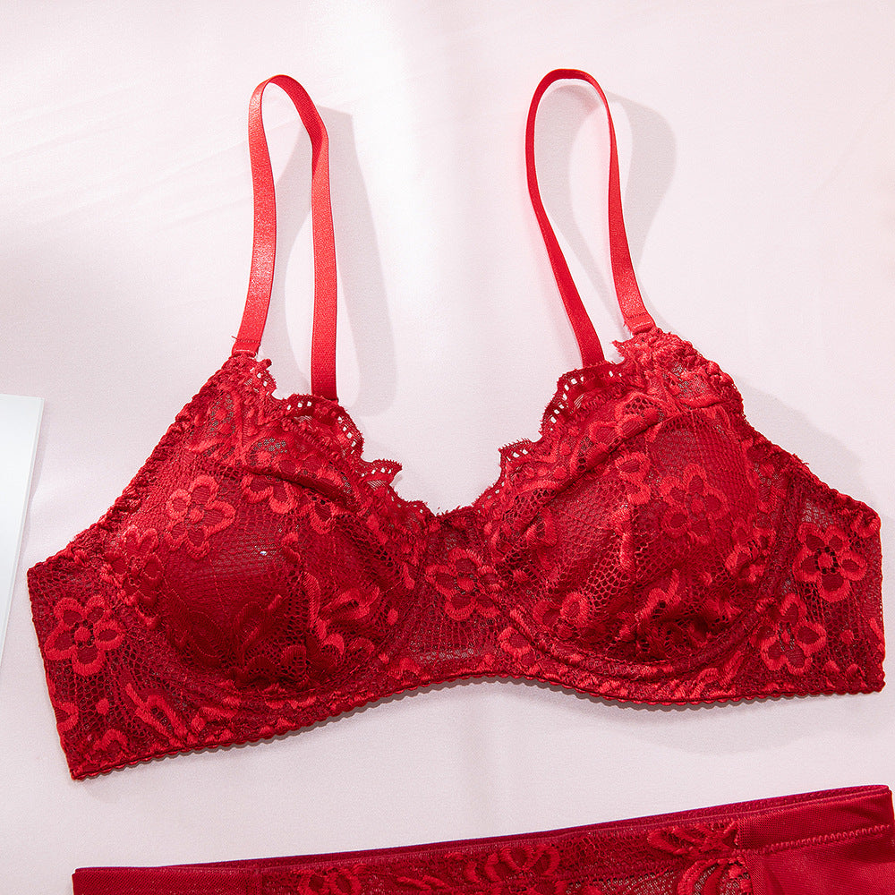 French Vintage Lace Frill Garter Belt High-Waist Sheer Lingerie Set