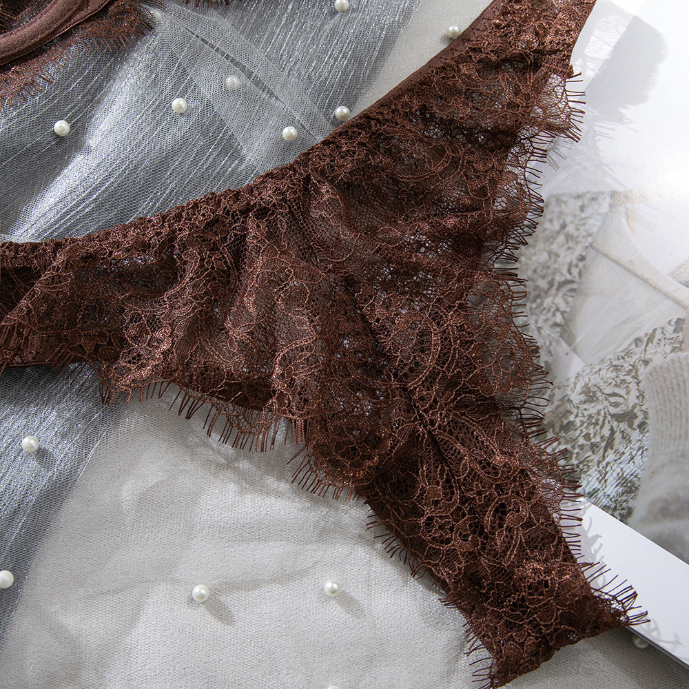 French Sheer Lace Gathering Lingerie Set