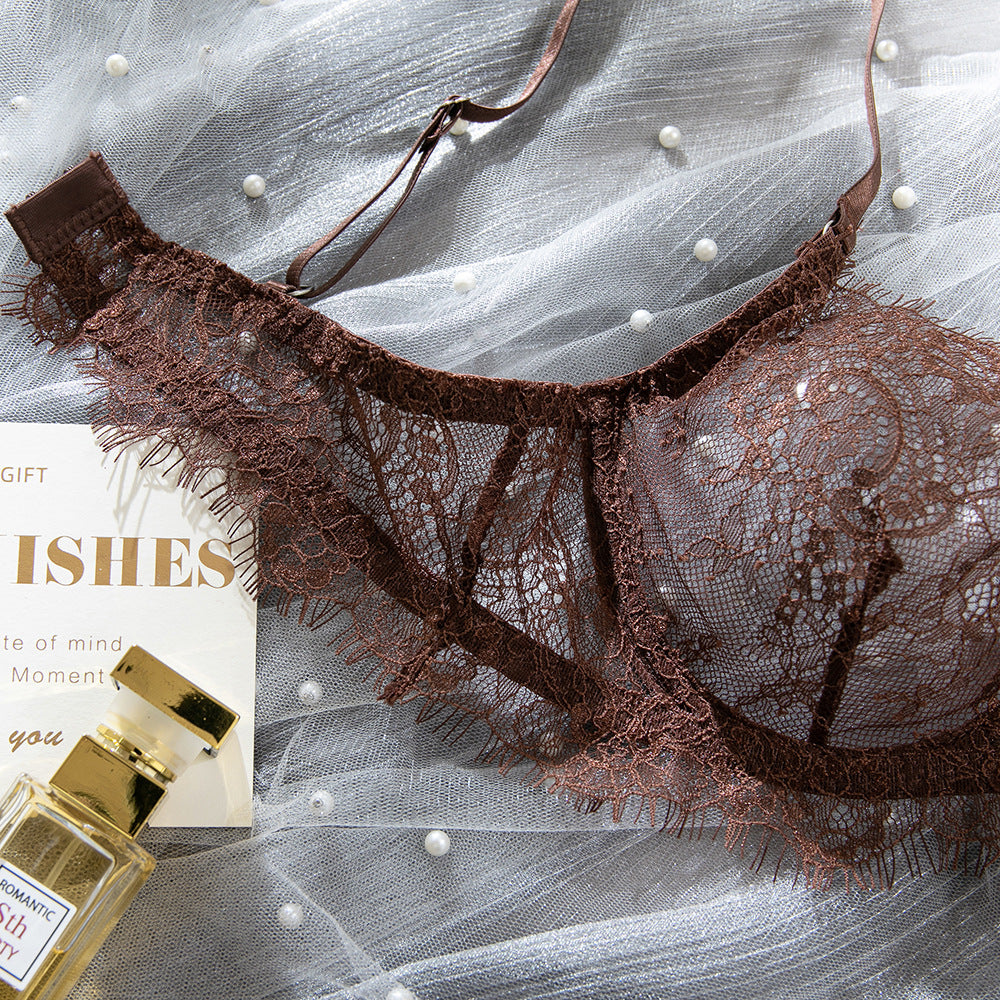 French Sheer Lace Gathering Lingerie Set