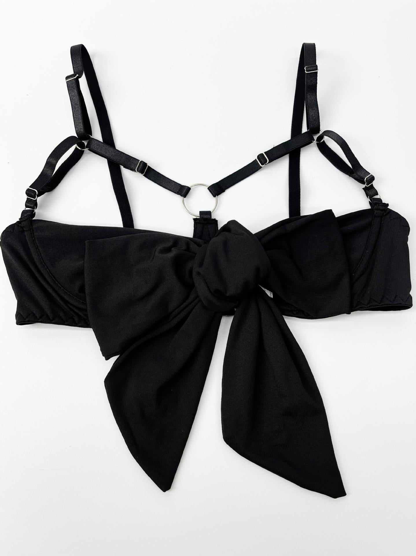 Bow Hollow Strap Lingerie Set – Ultra-Thin, with Leg Socks & Gloves