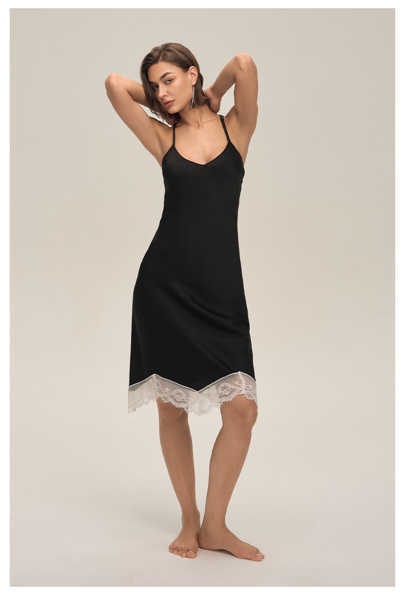 Satin Lace Backless Spaghetti Strap Maxi Slip Dress — Sexy Sleepwear