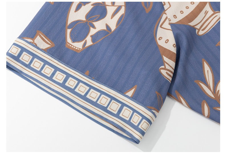 Jacquard Satin Shorts & Short-Sleeve Pajama Set — Luxury Loungewear