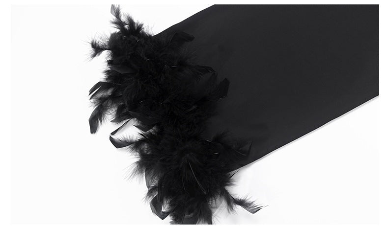 Hooded Feather Trim Long Robe | Detachable Luxury Loungewear