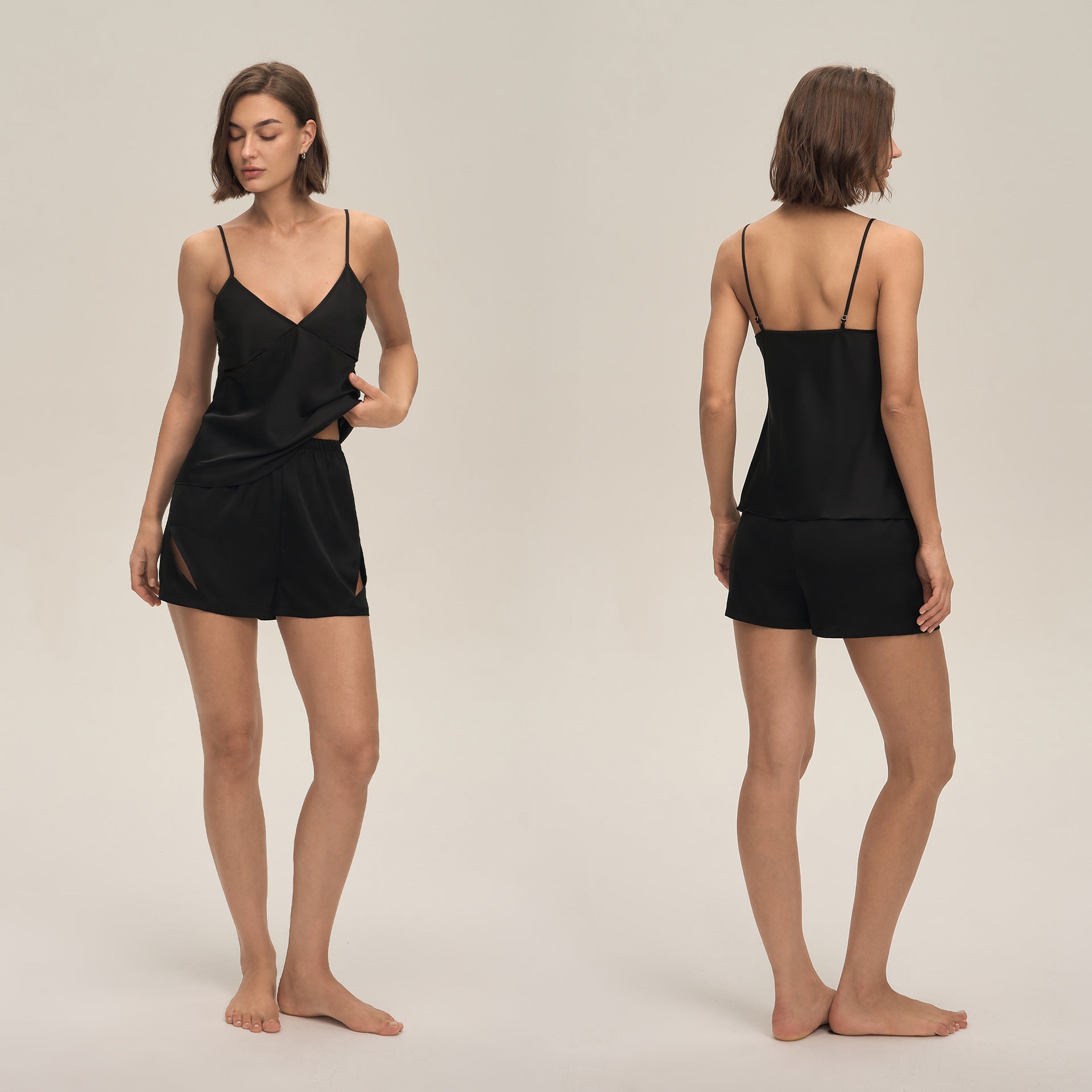 Satin Chiffon Camisole Shorts Loungewear Set — Women's Pajamas