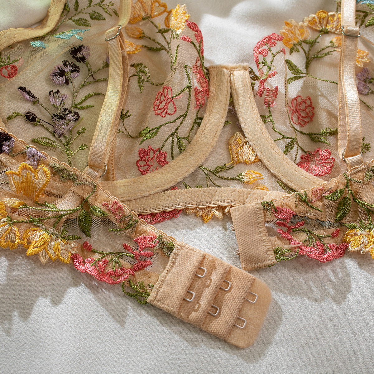 Floral Embroidery Sheer Versatile Lingerie Set