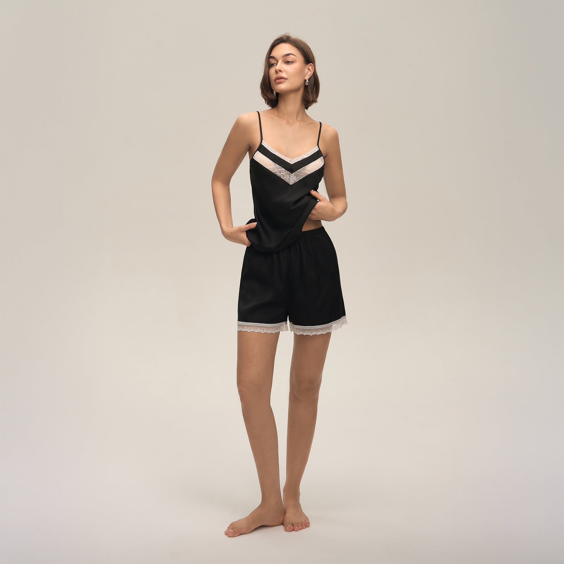 Lace Spaghetti Strap Shorts Loungewear Set — Women's Comfort Homewear