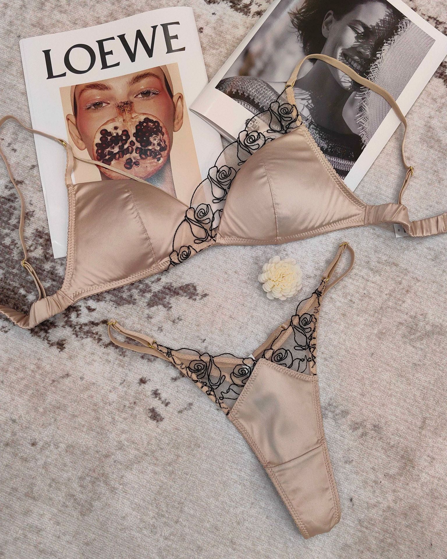 French Embroidered Lace Lingerie Set – Wireless Bra with Thong or Briefs | 5 Colors