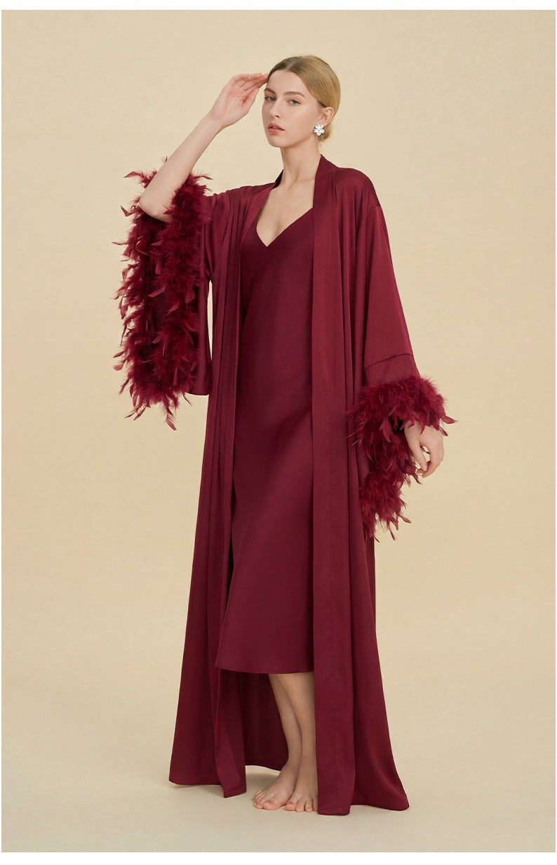 French Feather Trim Luxury Robe | Bridal & Bridesmaid Morning Gown