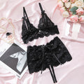 Black Lace Tie-Up Gathering Bra & High-Waist Panty Set