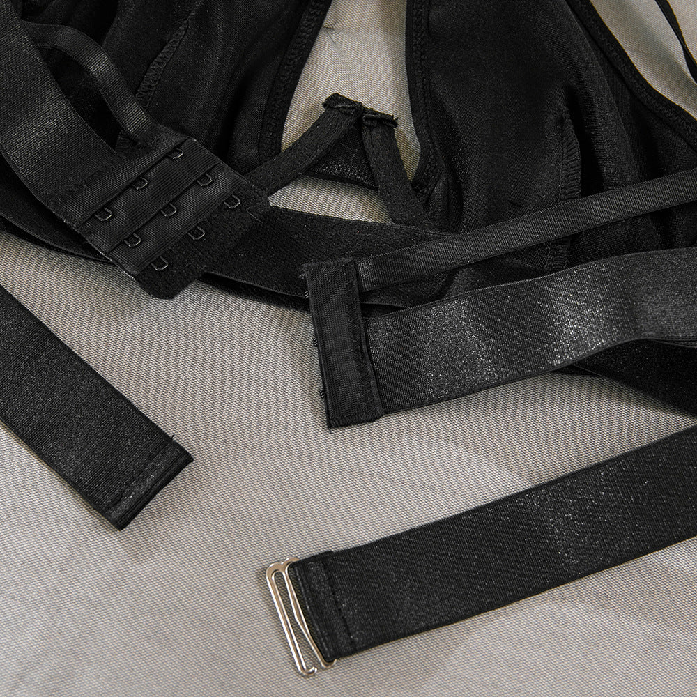 Underwire Cross-Strap Gathering Lingerie Set