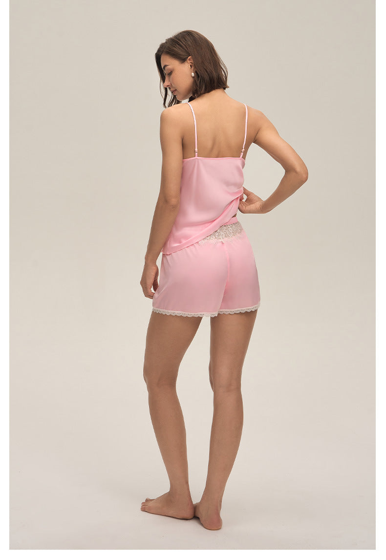 Lace Spaghetti Strap Shorts Loungewear Set — Casual & Comfortable Homewear