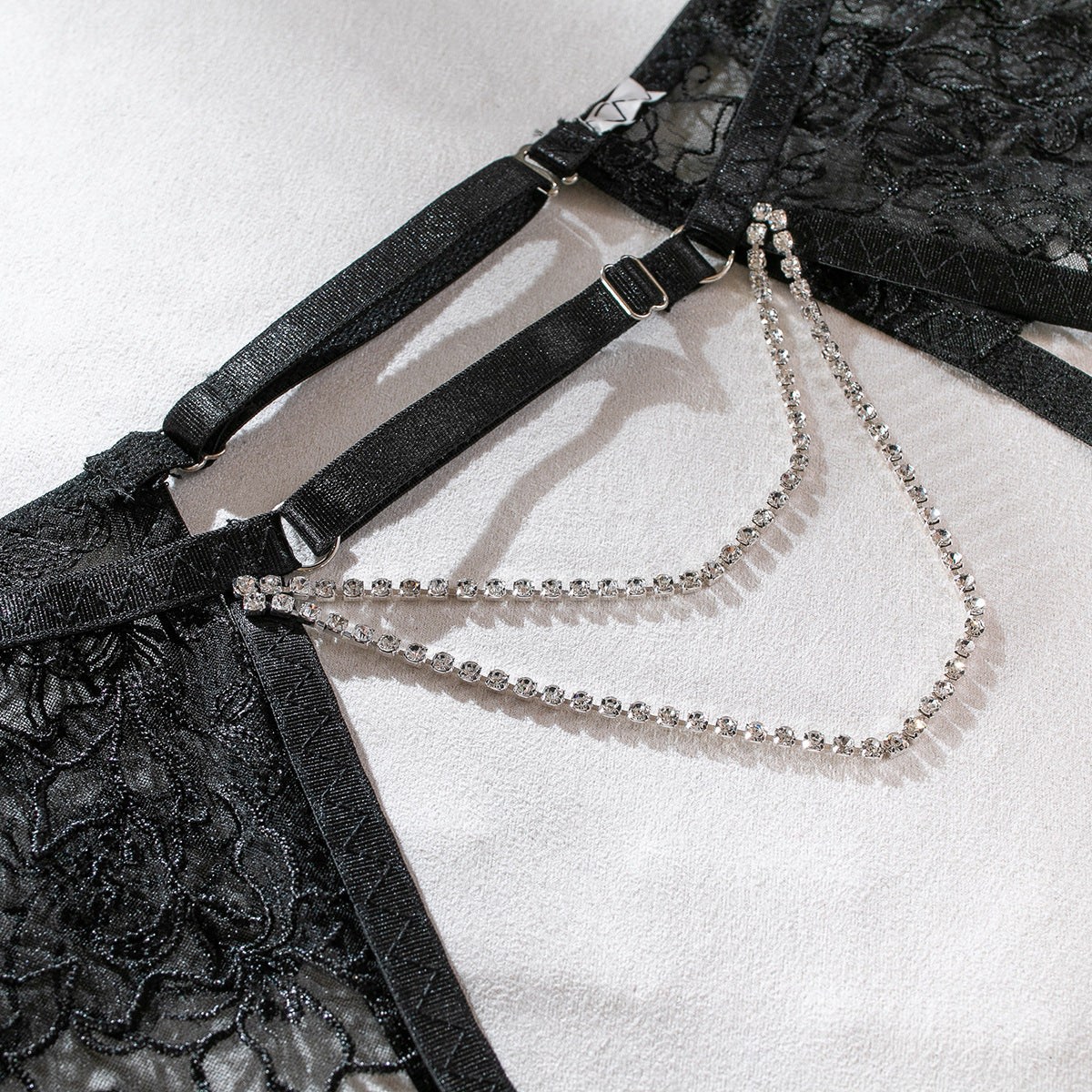Enchanted Embroidery Chain Sheer Lingerie Set