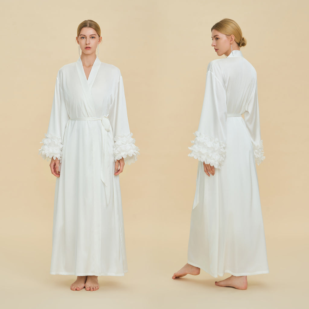 Satin Chiffon Bell Sleeve Cardigan Robe – Loose Fit Long Loungewear