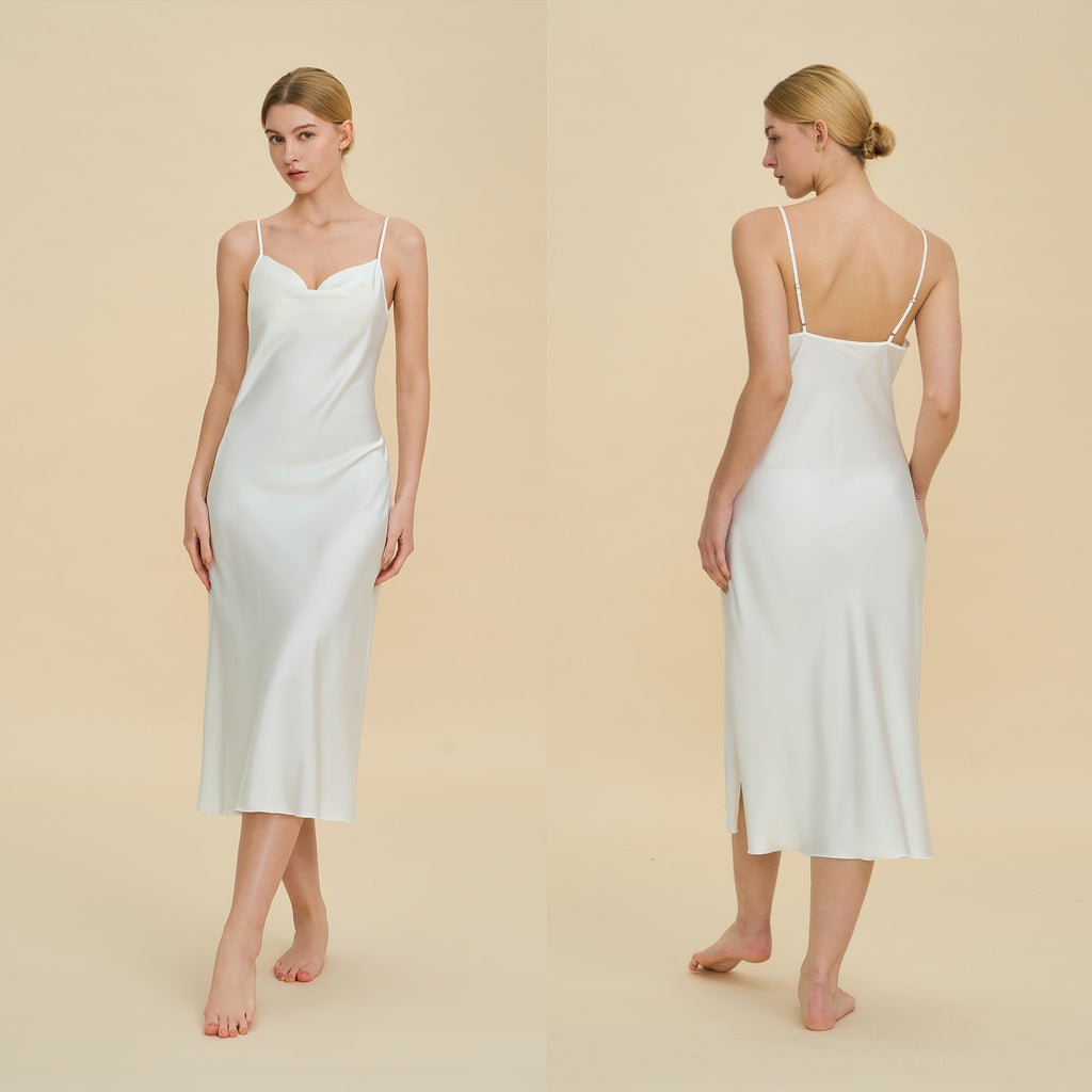 Satin Chiffon Halter Neck Long Split Nightdress — High-End Sexy Sleepwear
