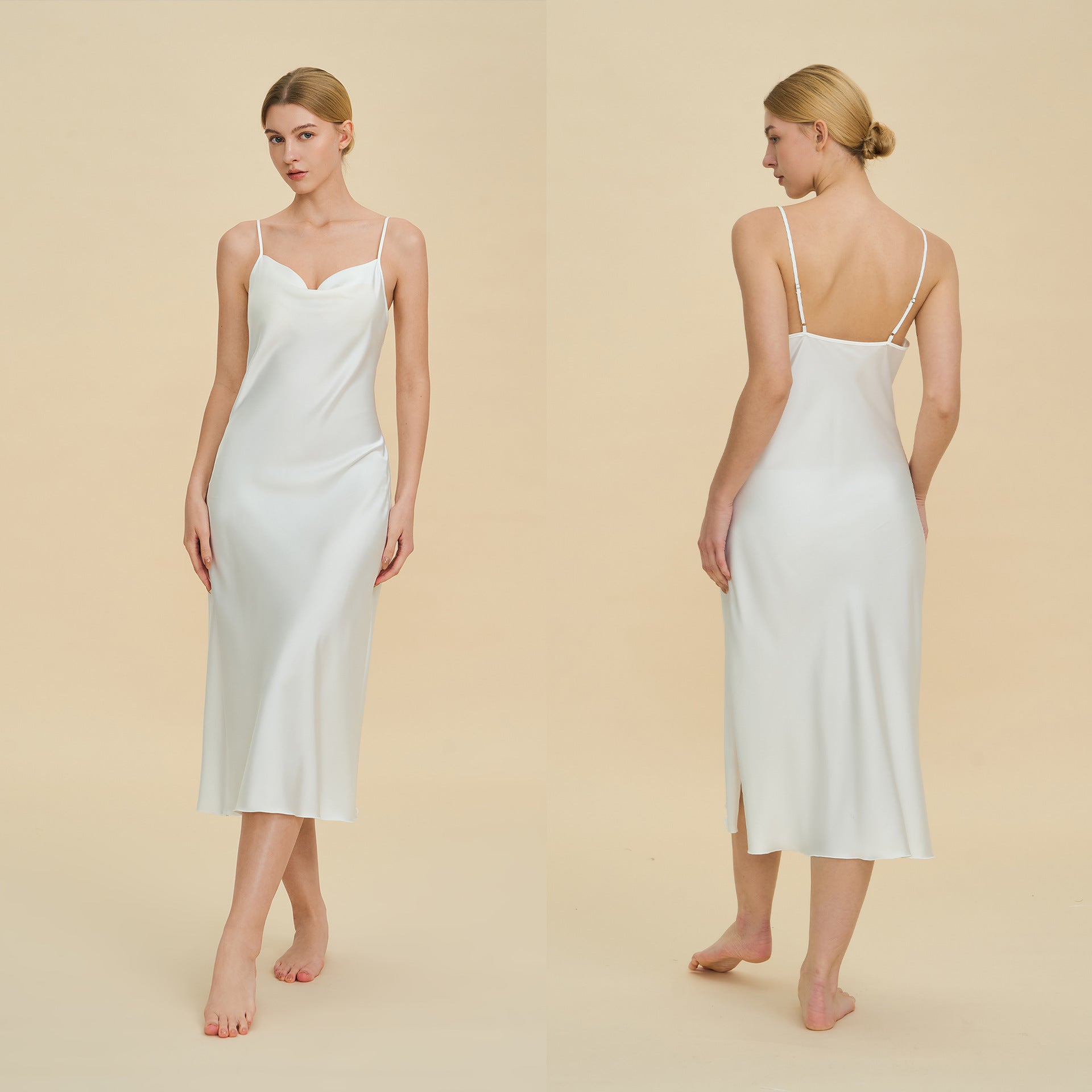 Satin Chiffon Halter Neck Long Split Nightdress — High-End Sexy Sleepwear