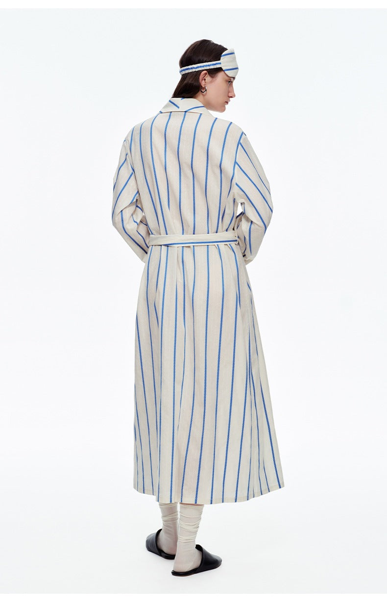 Yarn-Dyed Stripe Long Robe | Classic Cotton-Feel Loungewear