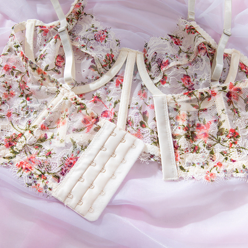 French Vintage Long-Line Boned Front-Clasp Gathering Bra Set