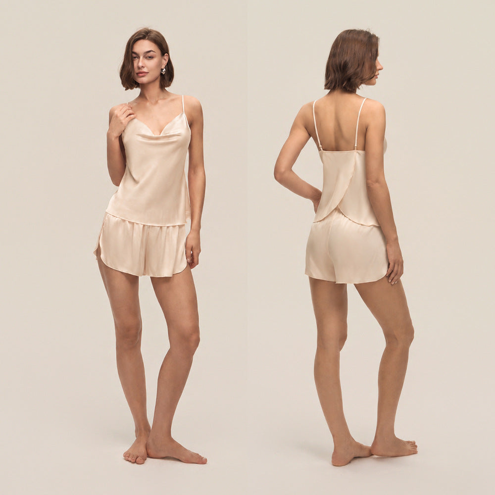 Swing Collar Spaghetti Strap Shorts Loungewear Set — Casual Homewear