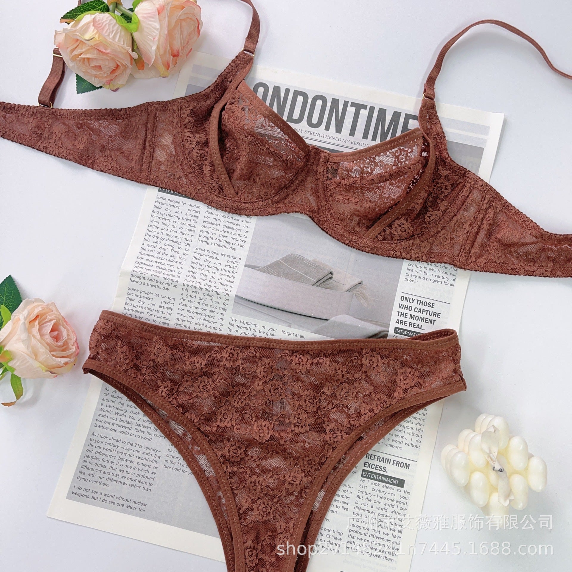 French Ultra-Thin Sheer Lace Bra Set – Full Coverage