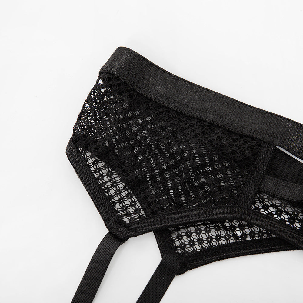Sheer Mesh Sexy Five-Piece Lingerie Set with Stockings