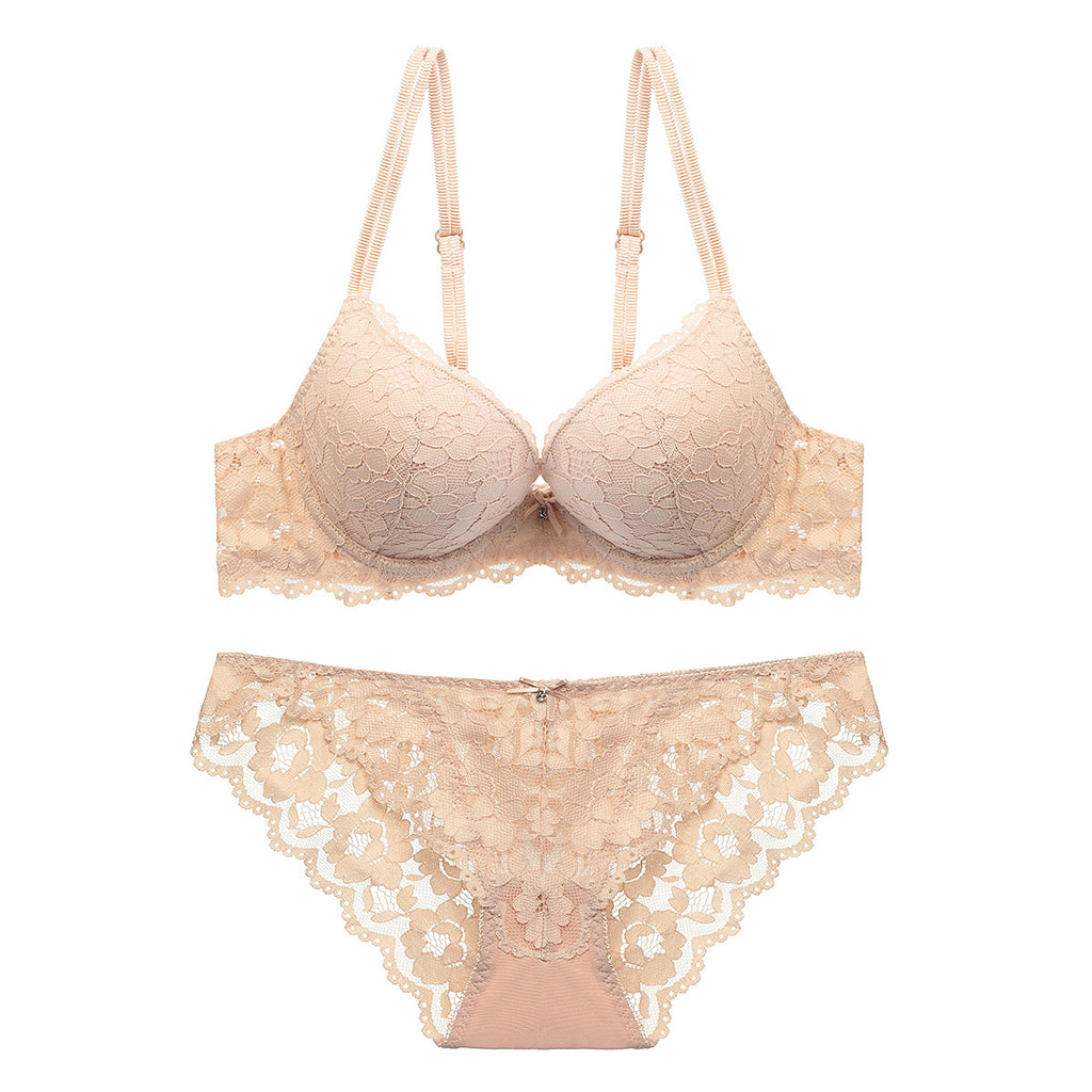Lace Bra & Panty Set – Wireless Push-Up with Floral Embroidery | 7 Colors