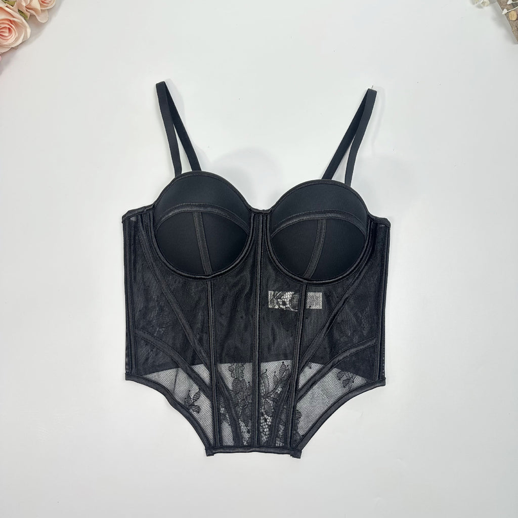 Underwire Sheer Lace Fishbone Corset Bra