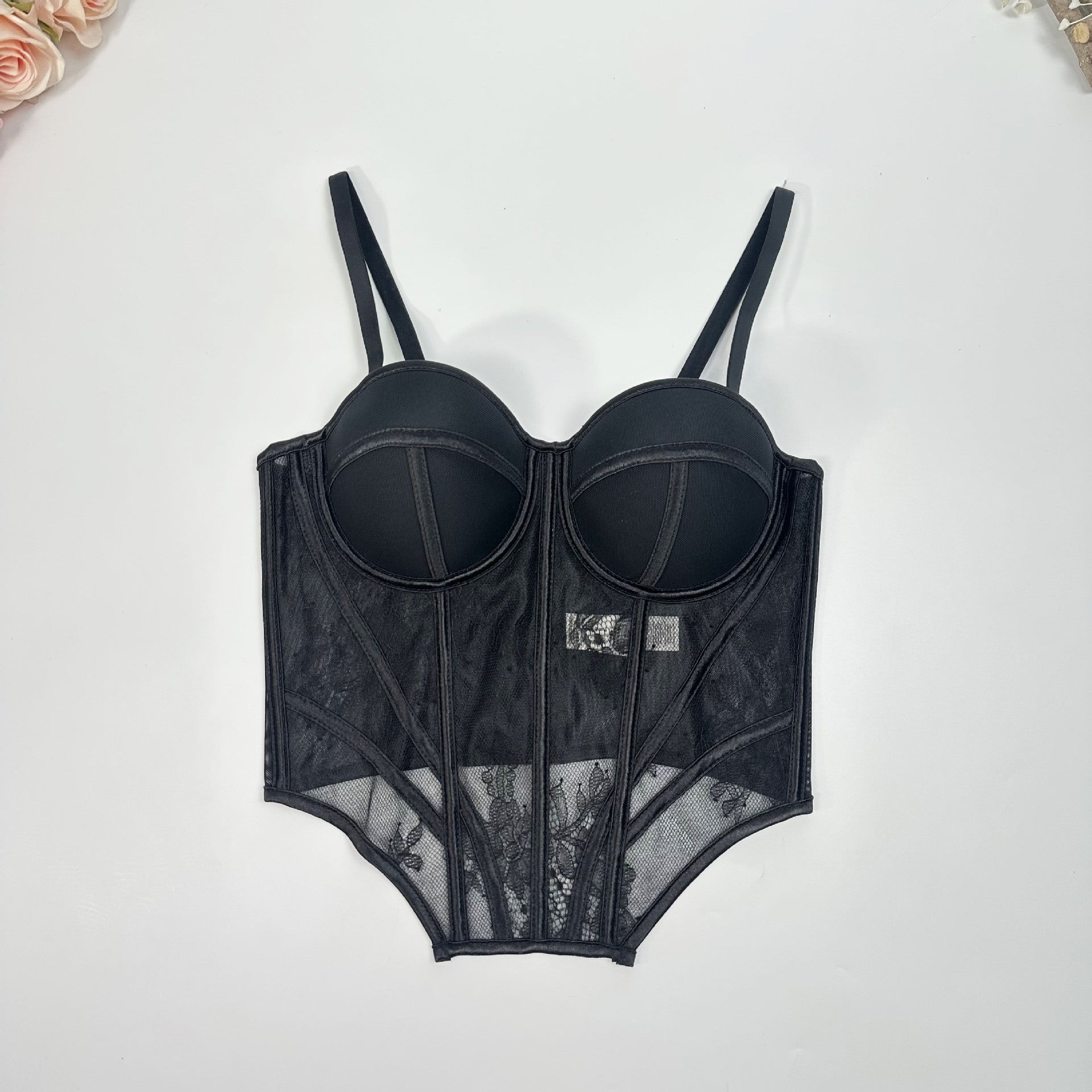 Underwire Sheer Lace Fishbone Corset Bra
