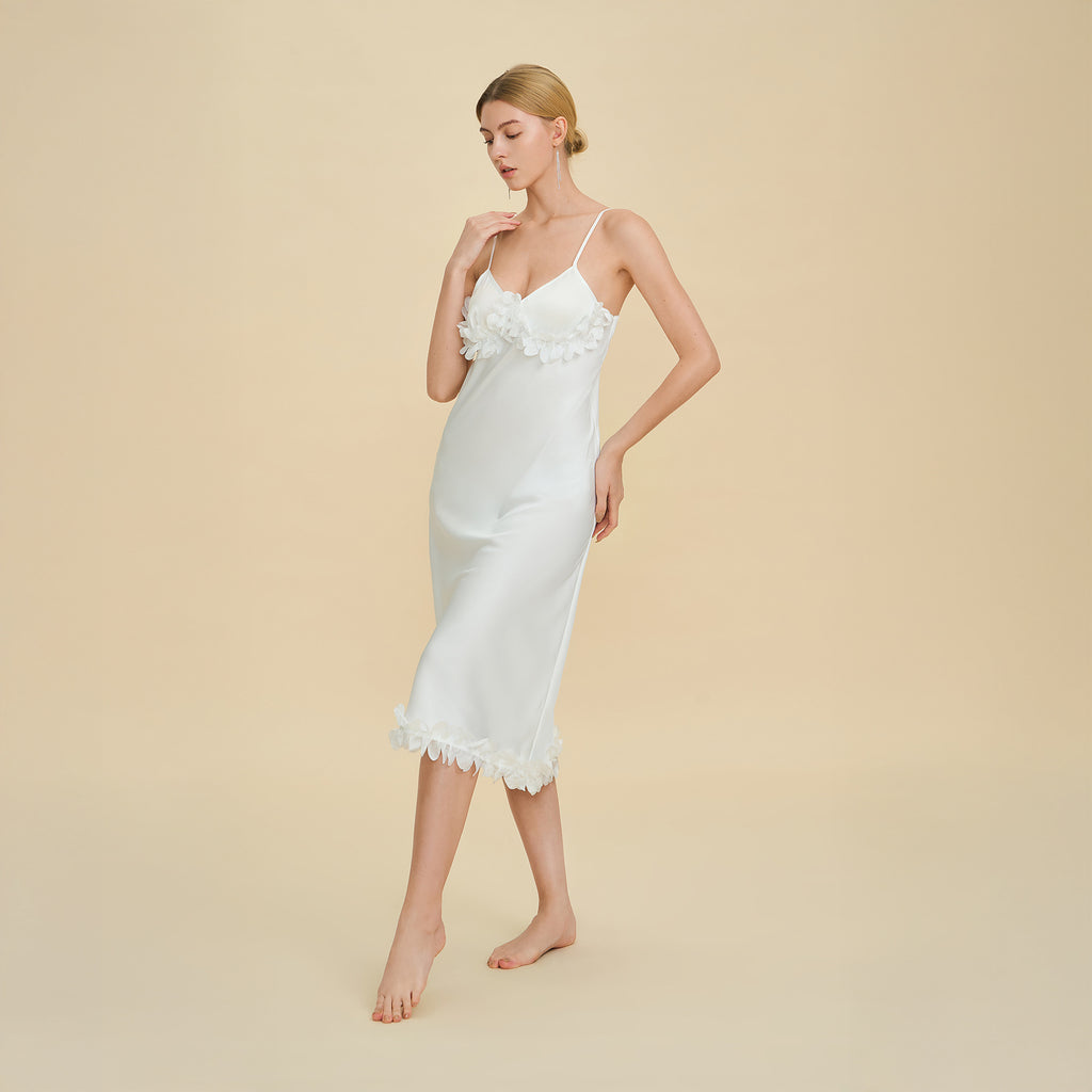 French Petal Satin Spaghetti Strap Nightdress — Luxury Sleepwear