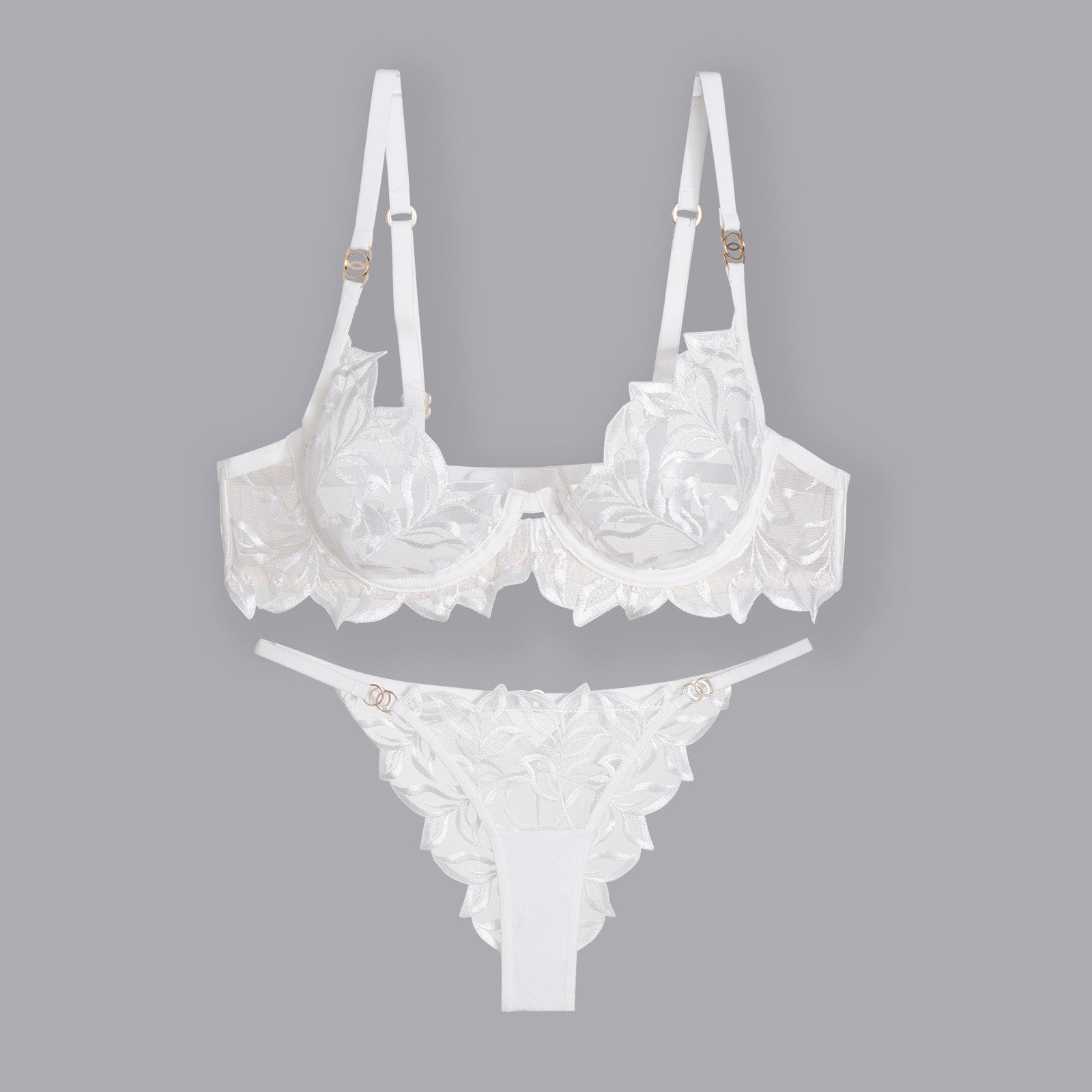 Elegant French Lace Lingerie Set – Embroidered Bra & Panty with Lift Support