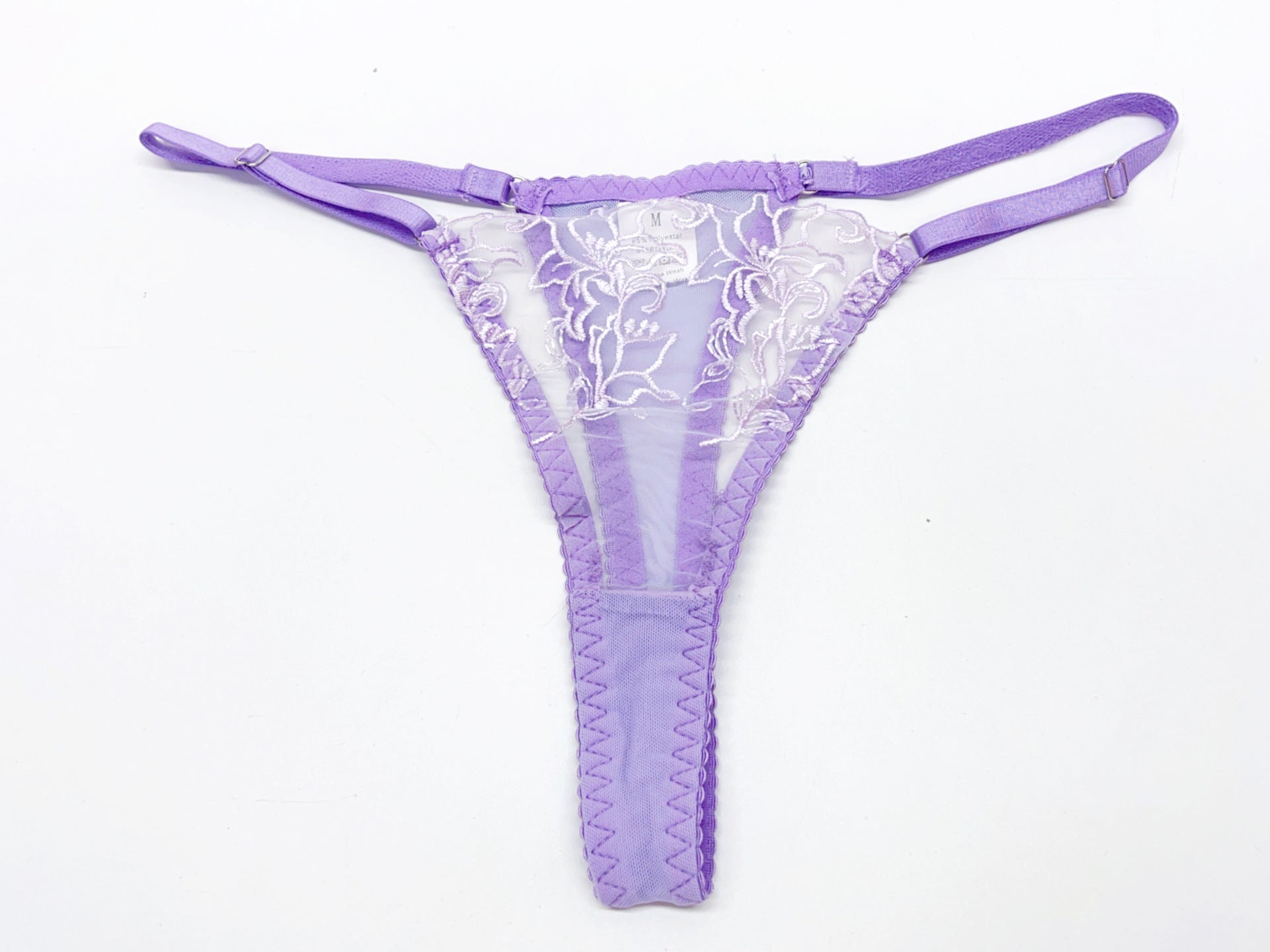 Lace Bra, Thong & Leg Ring Set – Sheer Embroidery, 3-Piece