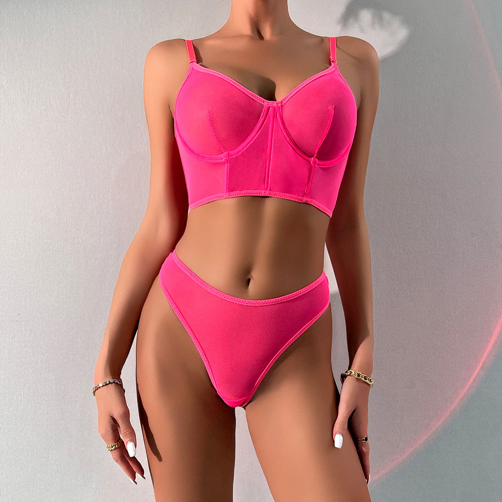 Fishbone Colorblock Sheer Mesh Lift Bra Set