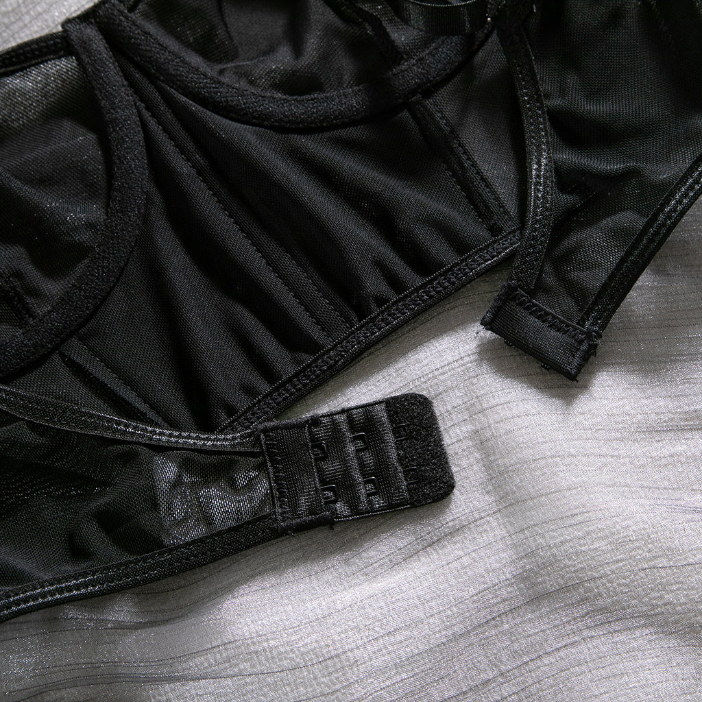 Fishbone Colorblock Sheer Mesh Lift Bra Set