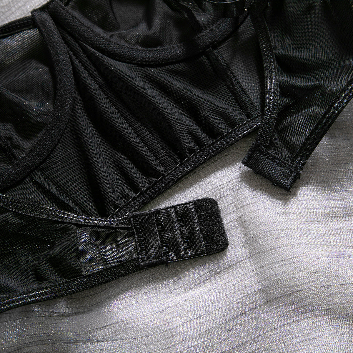 Fishbone Colorblock Sheer Mesh Lift Bra Set