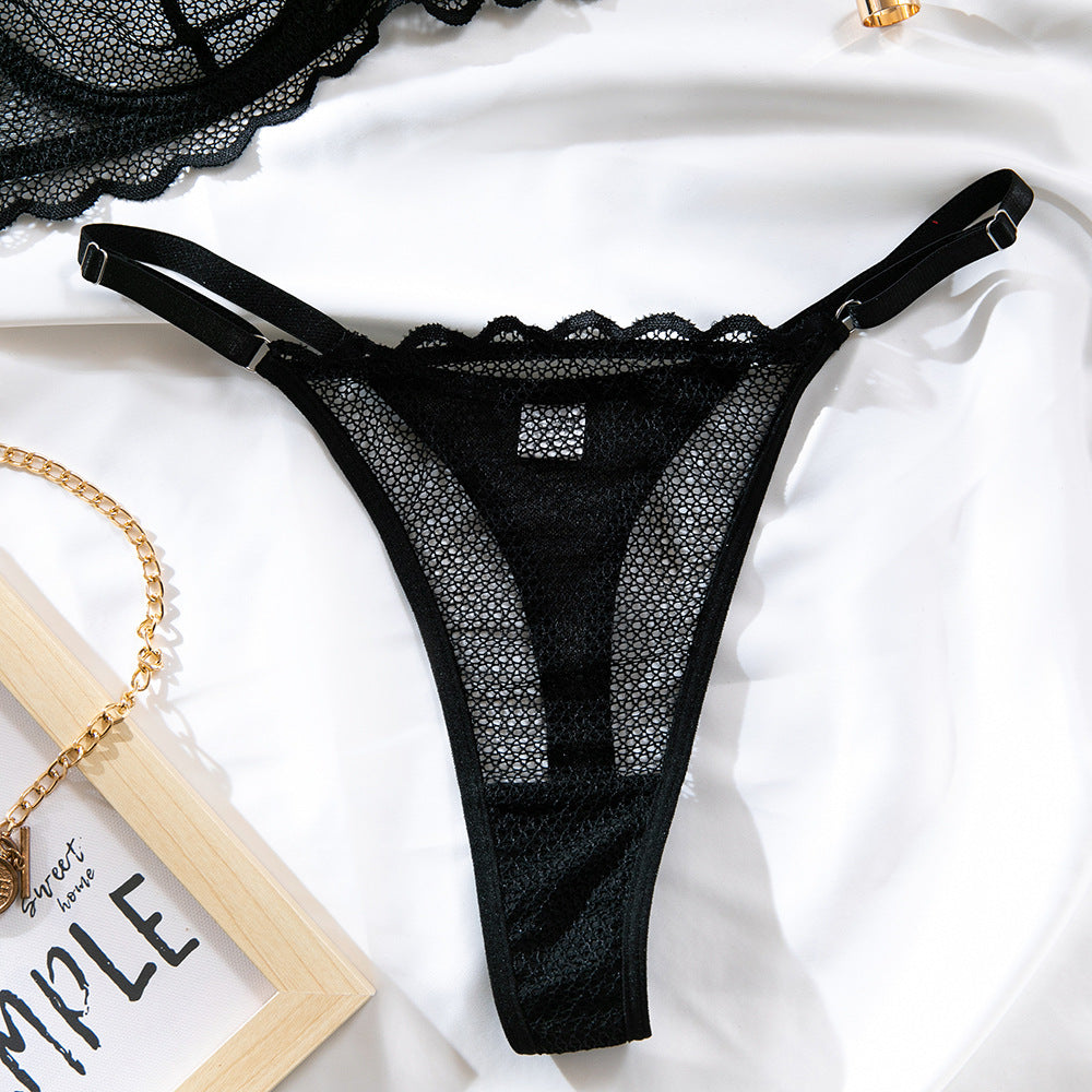 Cross-border French sexy lace mesh ultra-thin summer new underwear comfortable top support with steel ring bra set
