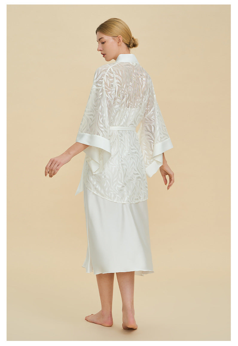 Mesh Lace French Short Robe – Sheer Nylon Homewear