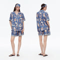 Jacquard Satin Shorts & Short-Sleeve Pajama Set — Luxury Loungewear