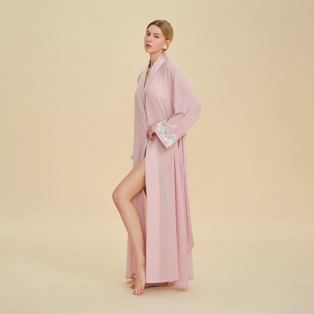 Pearl Chiffon Long Morning Robe | Loose Sexy Luxury Bathrobe