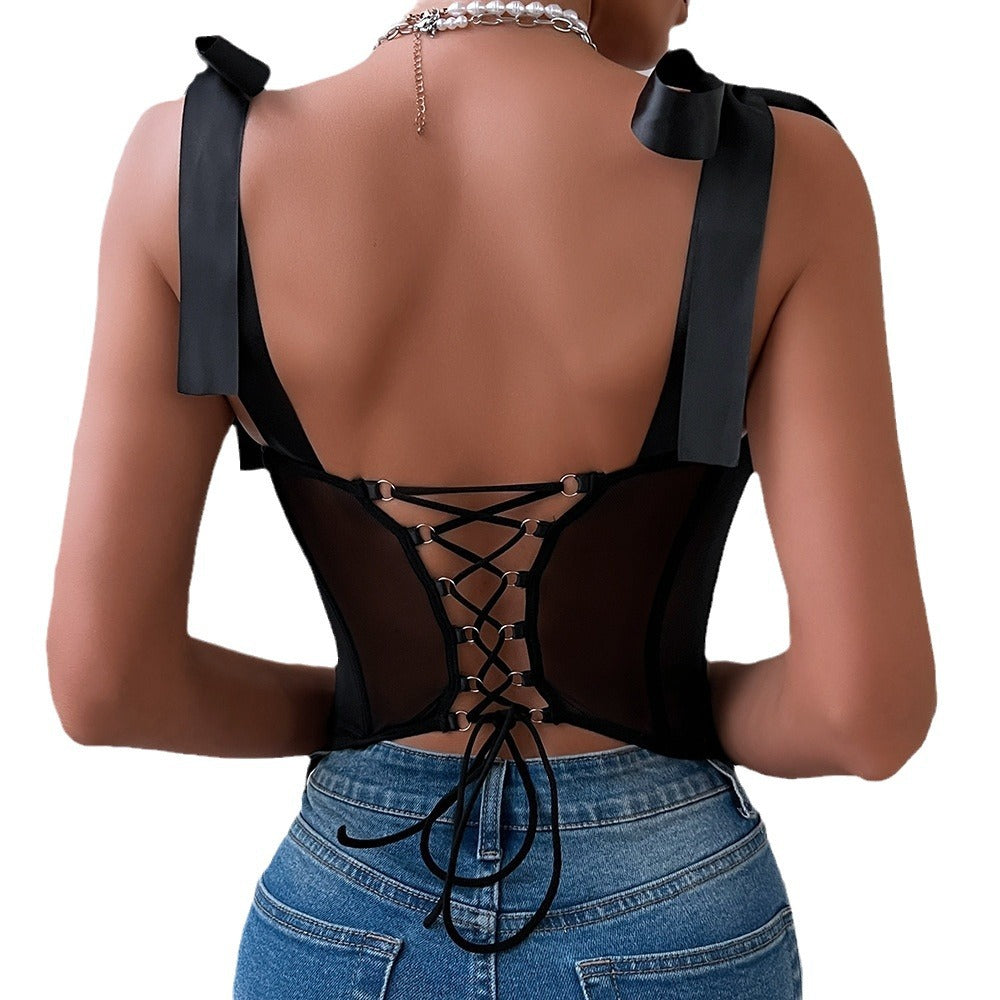 Sequin Backless Underwire Gathering Crop Top