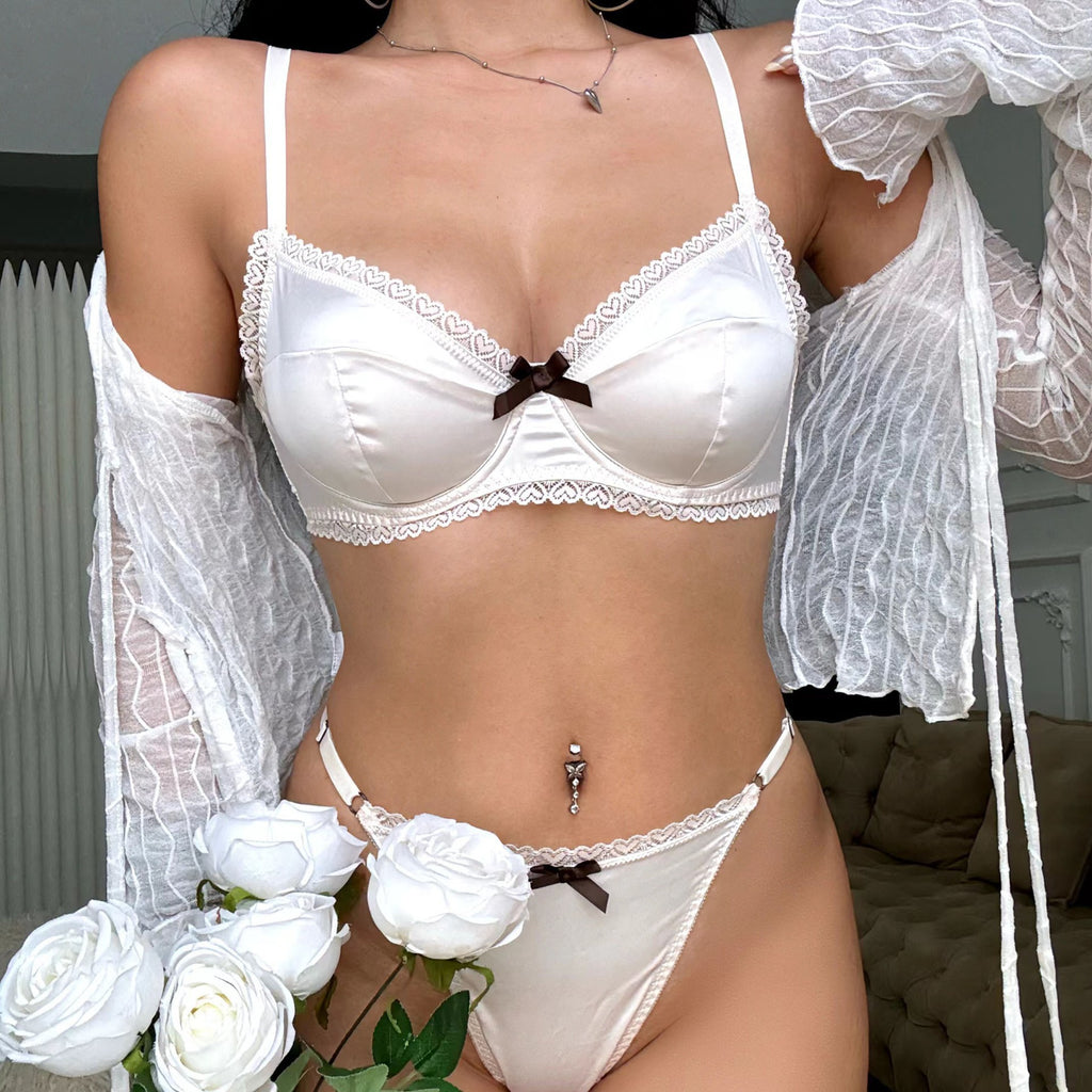 Satin Lace Bra Set – French Summer, Anti-Sag, Push-Up | 5 Colors
