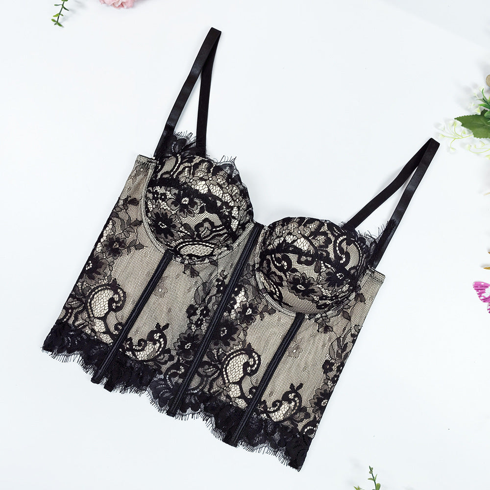 Double Layer Hollow Lace Fishbone Corset Bra