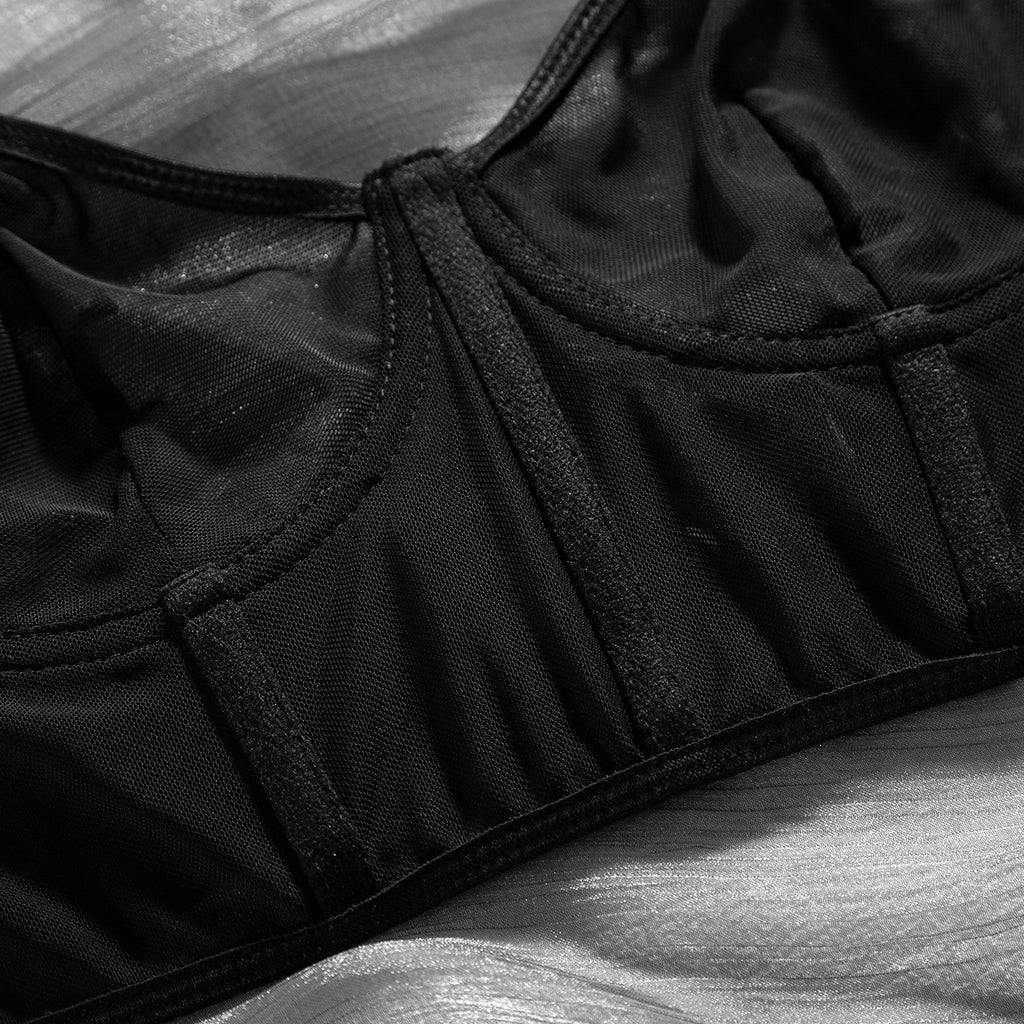Fishbone Colorblock Sheer Mesh Lift Bra Set