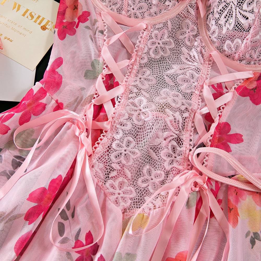 Floral Lace Cross-Strap Shaping Lingerie Set
