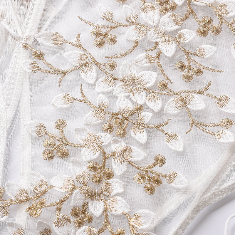 Lace Floral Embroidery Sheer Bodysuit
