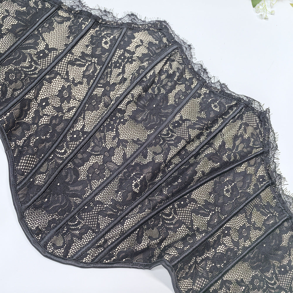 Off-Shoulder Lace Fishbone Corset Bra