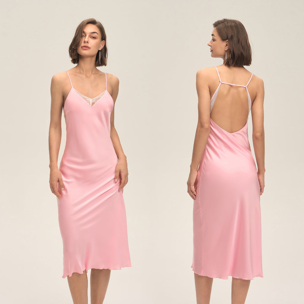 Satin Chiffon Lace Spaghetti Strap Mid-Length Nightdress — Sexy Loungewear