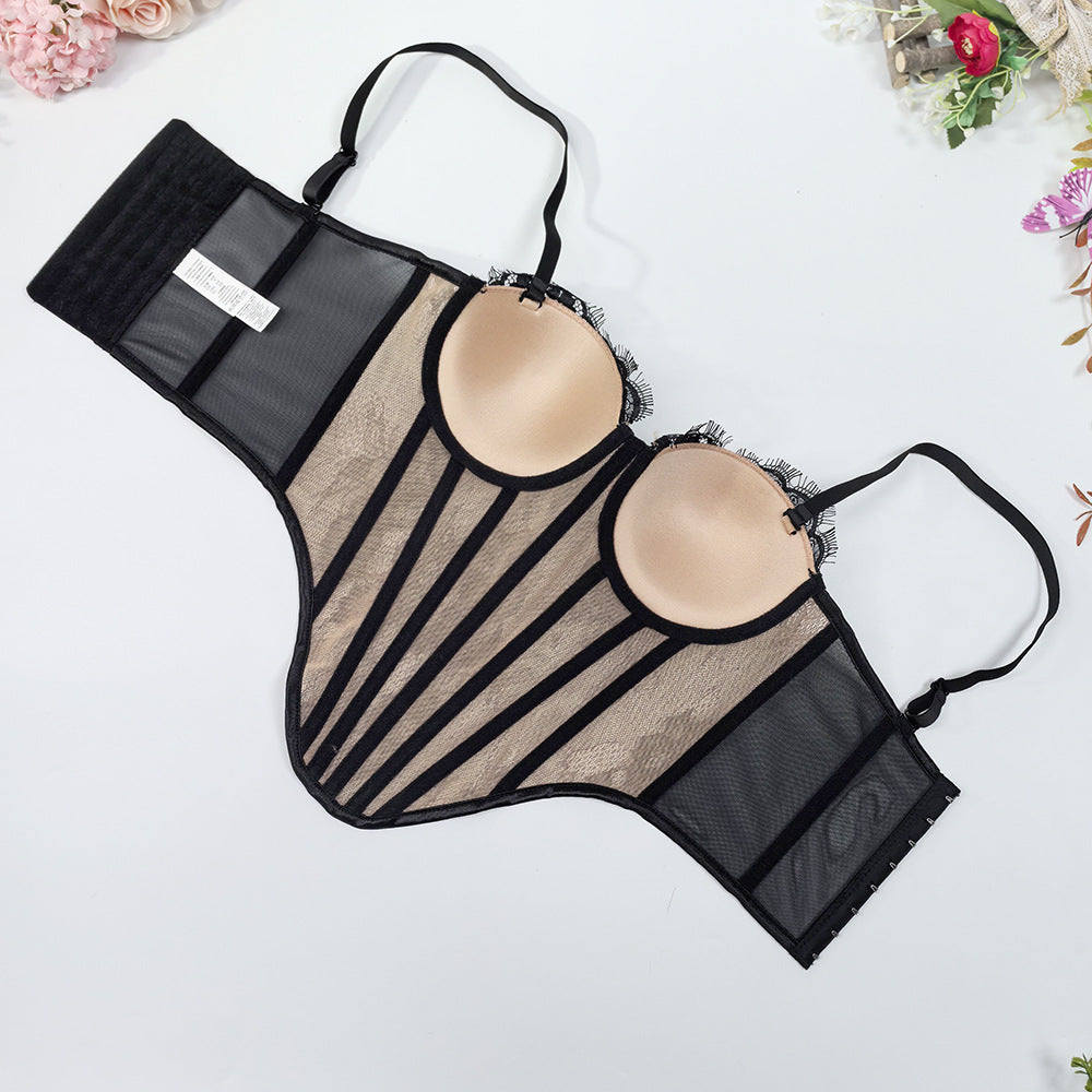 Rhinestone Lace Fishbone Corset Bra