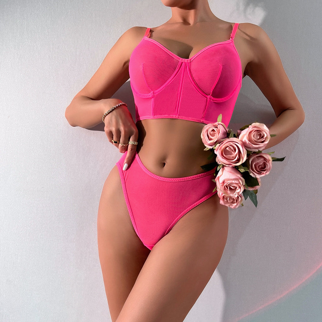 Fishbone Colorblock Sheer Mesh Lift Bra Set