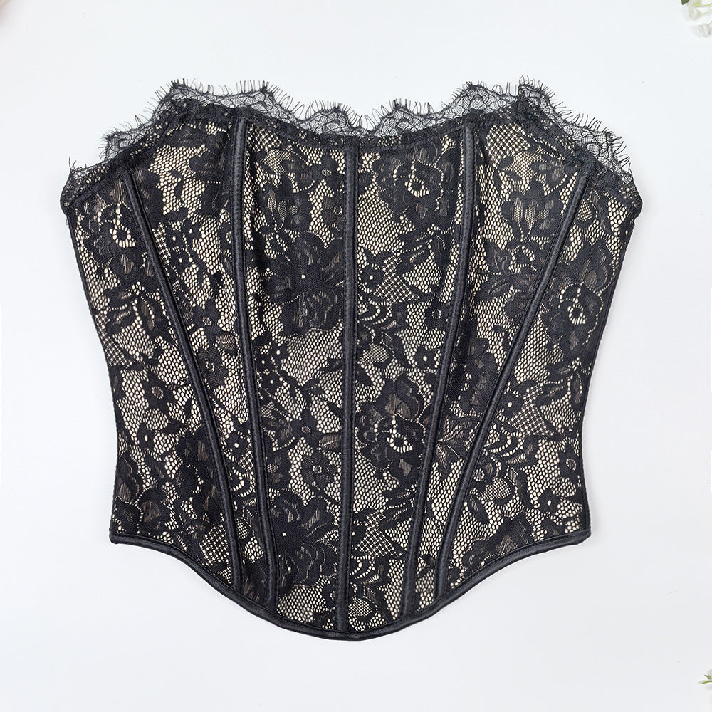 Off-Shoulder Lace Fishbone Corset Bra